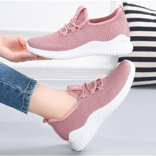 Womens sneakers fashionable light casual shoes flying woven mesh breathable running shoes soft-soled Womens sports shoes
