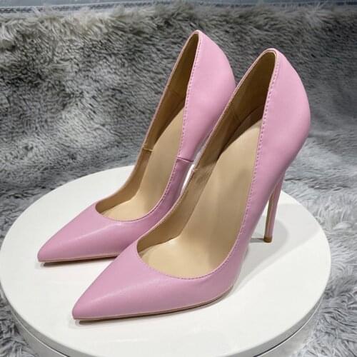 Women pointed toe gray pink 12cm 10cm 8cm stiletto heels shallow work party concise daily wear pumps size 33-45 YG049 ROVICIYA