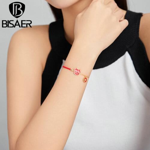 Bisaer Luxury Real 925 Sterling Silver Lucky Calf Chain Bracelet For Women Fine Jewelry Gift ECB207