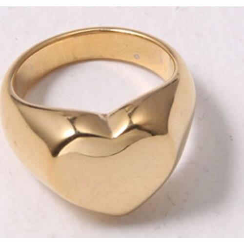 Chunky Heart signet ring for women stainless steel gold color minimalist luxury ring fall winter fashion