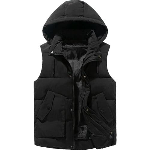 Winter Vest Plus Size 5xl Mens Waistcoat Hat Detachable Sleeveless Jackets Warm Parka Unloading Coat for Men Unisex Travel Vest