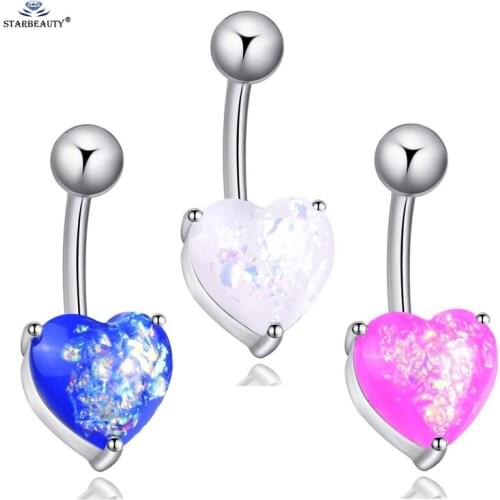 1pc White Opal Heart Belly Piercing Nombril Belly Button Rings Navel Piercing Ombligo Bijoux Belly Dance Pircing Earring Jewelry
