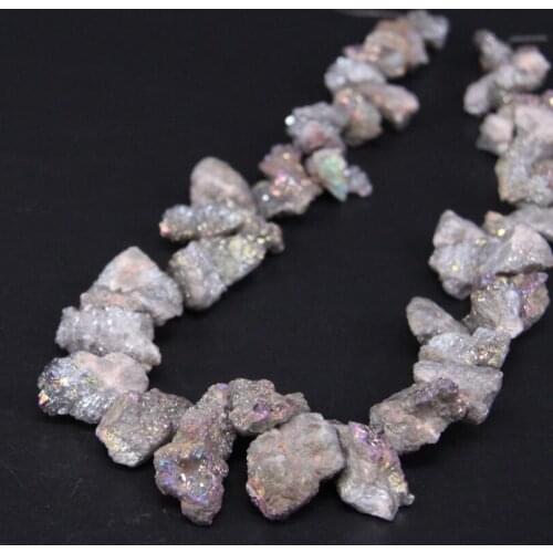 15.5"strand Purple Grey Titanium Natural Quartz Geode Drusy Nugget Loose Beads,Raw Crystal Agates Druzy Chip Pendant Jewelr