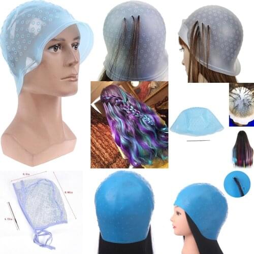 2pcs/set Blue Silicone Hair Highlights Cap With Needle Hair Coloring Cap For Barber Shop Salon Hair Dyeing Tools
