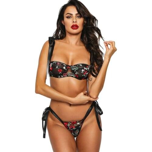 2020 Fashion Sexy Women Bra Set Black Lace Embroidered Floral Bralette Push Up Lingerie Ultra Thin Underwear Bra And Thong Suit