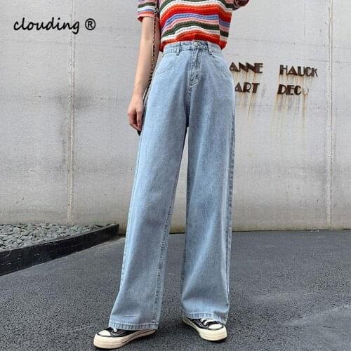 2020 New Womens Jeans Cotton Loose High Waist Retro Jeans Wide Leg Jeans Women Casual Simple Fashion Zipper Denim Trousers