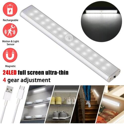 24 LED Motion Sensor Closet Cabinet Light Wireless USB Rechargeable Indoor night Lamp Kitchen Bedroom Cabinet Backlight