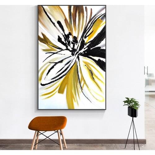 Abstract Yellow Flowe Oil Painting On Canvas 100% Hand Painted Textured Modern Canvas Wall Art For Living Room Home Decor