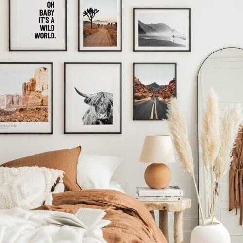 Arches National Park Highland Cow Road Surf Desert Nordic Poster Wall Art Print Canvas Painting Decor Pictures For Living Room