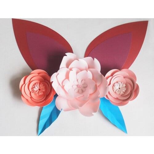 DIY Large Giant Paper Flowers Rose Fleurs Backdrops 3pcs+ 2 Leaves+ 2 Ears For Wedding Decorations Nursery Kids' Birthday Video