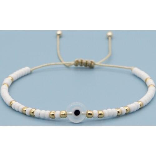 Go2Boho White Beaded Bracelet Turkish Evil Eye Pulseras Fashion String Adjustable Thin Bracelets For Women Simple Jewelry
