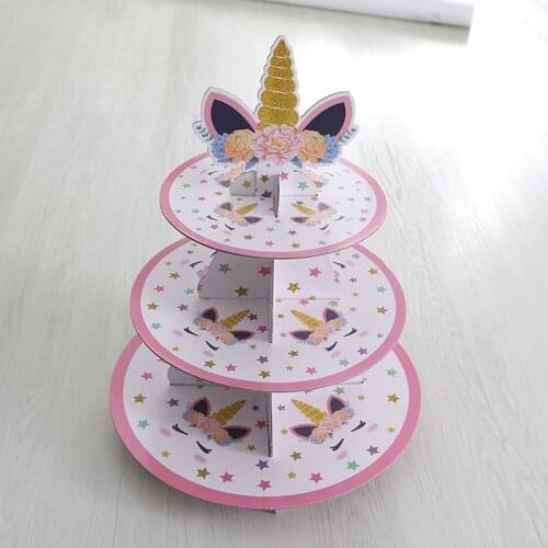 3 Tiers DIY Paper Cupcake Stand Dessert Candy Storage Holder Rack Wedding Birthday Party Cake Display Unicorn Design Organizer