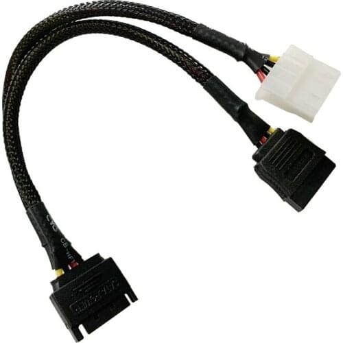 Black Net Jacket Sleeved sata15Pin Power Adapter Cable, SATA 15 Pin Male to SATA 15Pin Female Power Y-Splitter Extension Cable