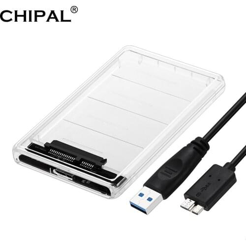 CHIPAL Transparent HDD Case 5Gbps Type-C USB 3.0 to SATA 3.0 Adapter External 2.5 Inch SSD Hard Drive HD Enclosure UASP Protocol