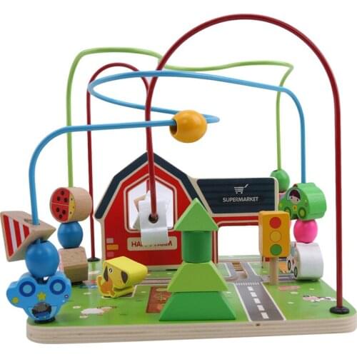 Wooden Montessori Educational Toys For Children Math Counting Circles Bead Abacus Wire Maze Roller Coaster Farm Around Beads Toy