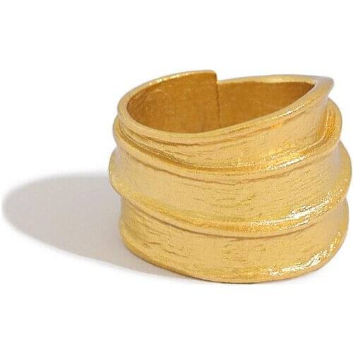 1PC 100% Authentic 925 Sterling Silver Fine Jewelry white/gold Heavy Industry Rows Texture Long Ring Wider Adjust TL J1259