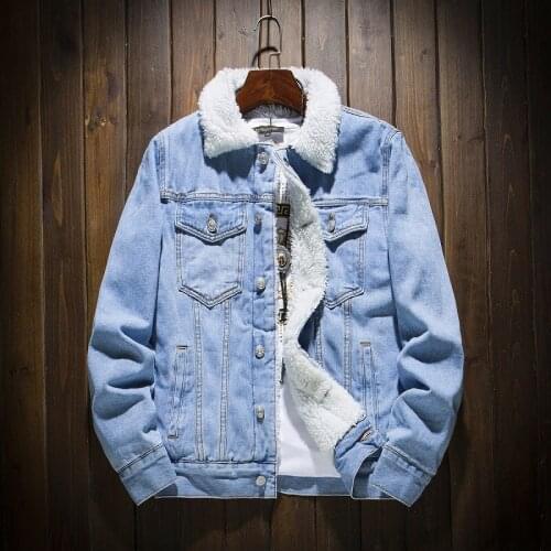 Men Light Blue Winter Jean Jackets Outerwear Warm Denim Coats New Men Large Size Wool Liner Thicker Winter Denim Jackets