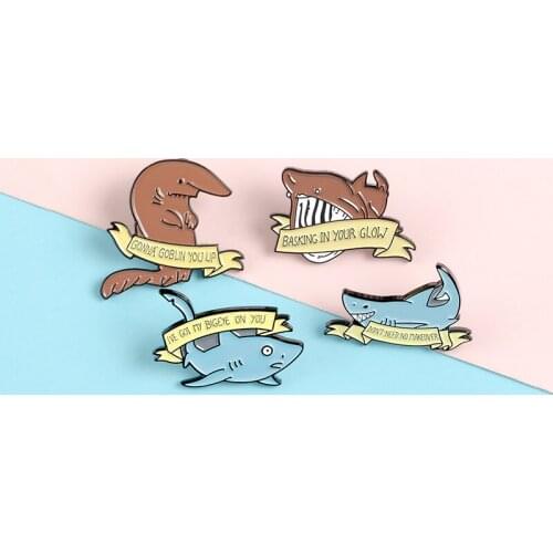 Cartoon Animal Whale Shark Goldfish Teeth Enamel Brooch Alloy Badge Denim Clothes Bag North Town Cute Sweet Punk Jewelry Gift