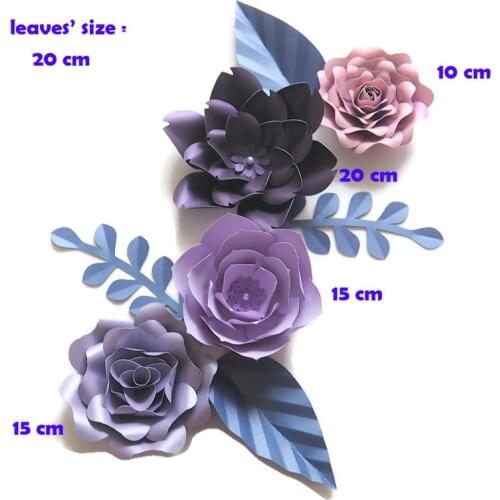 DIY Giant Paper Flowers Backdrop Artificial Handmade Purple Blue Flower 4PCS + 4 Leaves Wedding & Party Deco Home Decoration
