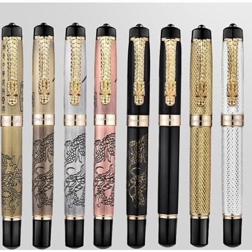 Jinhao Ancient Grey Chinese Oriental Dragon Fountain Pen with 0.5mm Nib Luxury Metal Ink Pens for Business Gift Office Supplies