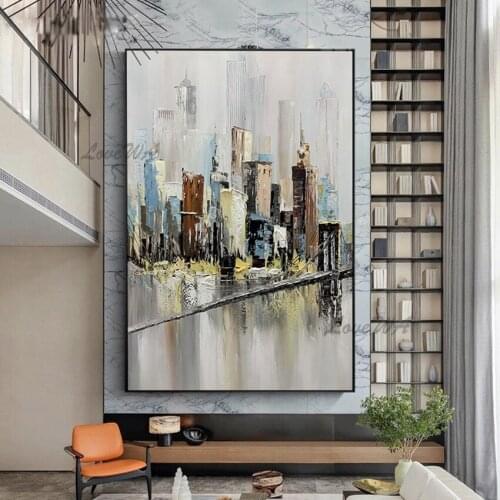 City Building Abstract Texture Knife Oil Painting 100% Hand Painted Modern Home Wall Decorative Canvas Art Picture For Hotel