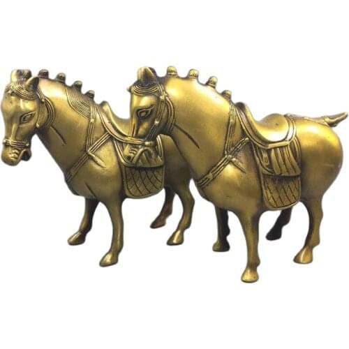 Chinese Old Copper Collection Pure Copper a pair of horses
