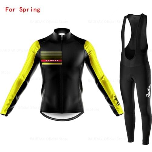 Raudax Pro Team Cycling Jersey Set Men Long Sleeve Jersey Suit Riding Bike 2021 MTB Cycling Clothing Mountain Bike Bib Pants Set