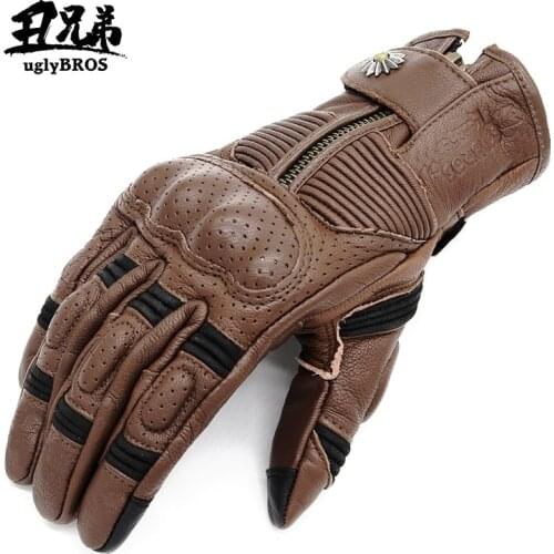 Leather Motorcycle Gloves Retro Sheepskin Motorbike Gloves Men Moto Protective Gloves Motocross Gloves Outdoor Riding Gloves