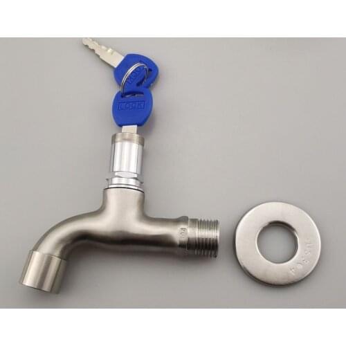 G1/2 Washing Machine Faucet SS304 Brass Core Thickening Key Anti-theft Water Outdoor Garden Tap with Lock 2 Keys