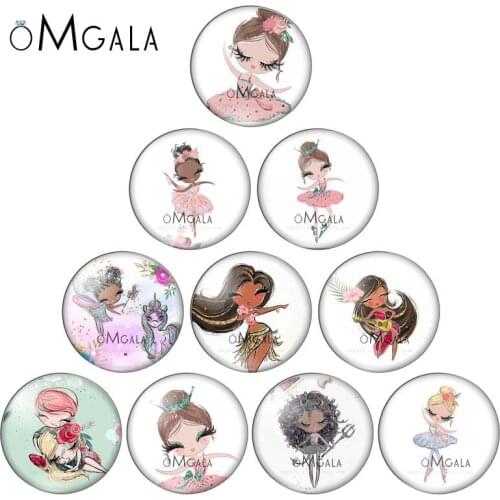 Cartoon Lovely Golden Gliter Dancing Girls 10mm/12mm/16mm/18mm/25mm Round Photo Glass Cabochon Demo Flat Back Making Findings