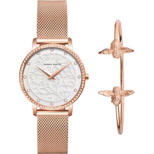 Fashion Elegent Women Bracelet Watches 1 Set Rose Glod Steel Band Window Grilles Dial Luxury Rhinestone Ladies Wrist Watch Gift