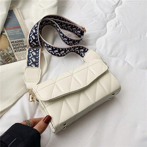 Fashion Shoulder Bag European Style Rhomboid Lattice Wide Shoulder Strap Women Messenger Bag Solid PU Leather Female Handbag