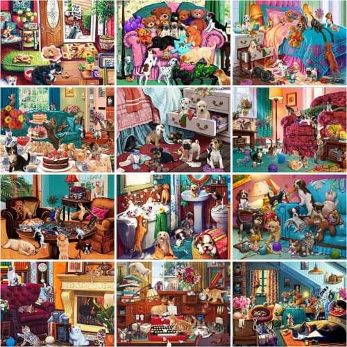 MomoArt Diamond Painting Dog Craft Kit 5D DIY Diamond Embroidery Cat Animal Cross Stitch Mosaic Wall Art Decorations