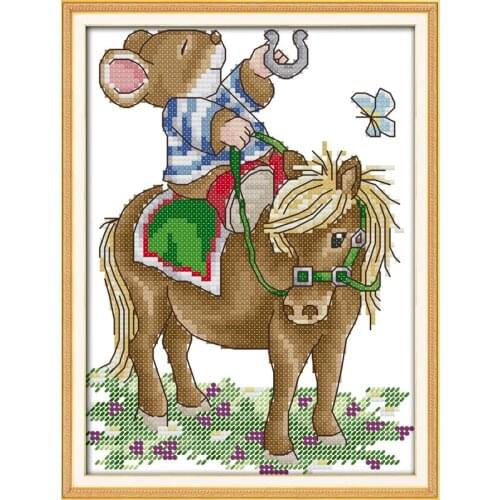Have money immediately cross stitch kit mouse horse 14ct 11ct print canvas stitches embroidery DIY handmade needlework plus