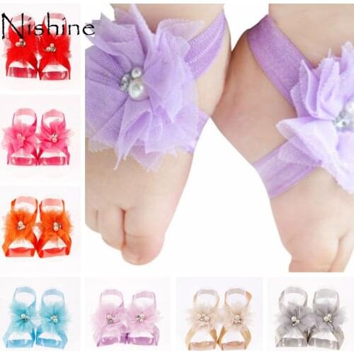 NISHINE Cute Mini Lace Flower Baby Barefoot Sandals First Walkers Flower Foot Toddler Flower Shoes Baby Girls Accessories