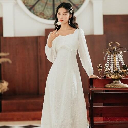 2020 new fashion womens clothing autumn Square Collar Full Vintage dress for women dresses