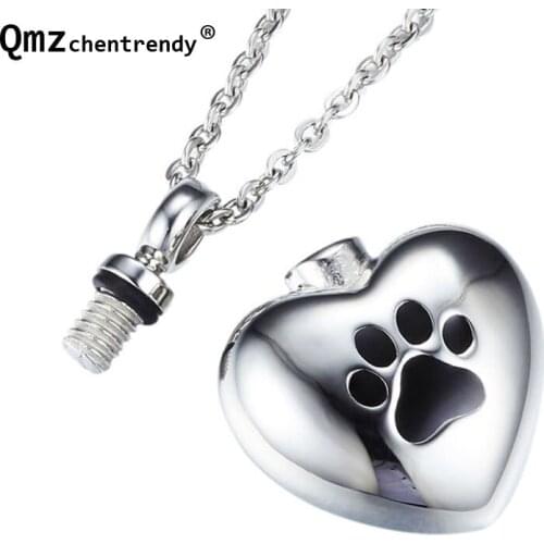New Cremation Jewelry Stainless Steel Puppy Dog Paw Heart Print Charm Urn Pendant Necklace Pets Ash urns Keepsake Pendants