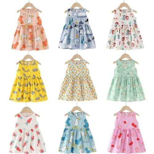 New Summer Cotton Dresses Kids Baby Girls Sleeveless Flower Print Dress Floral A-line Dress Dresses for Girls Princess Dress
