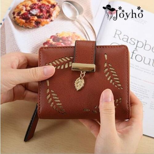 New Women Wallets Short Wallet Ladies Zipper Buckle Hollow Leaf Purse Wallet Female Women Zipper Purse Card Holder Cartera Mujer