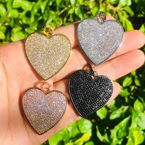 5pcs Big Heart Charm Cubic Zirconia Pave Gold Plated Pendant for Women Jewelry Bracelet Necklace Keychain Bangle Accessories