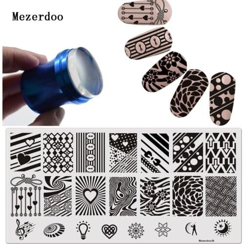 Love Heart Sunlight Nail Stamping Plate Nail Art Template Manicure Image Plate Tool + DIY Blue Metal Handle Stamper Scraper Set