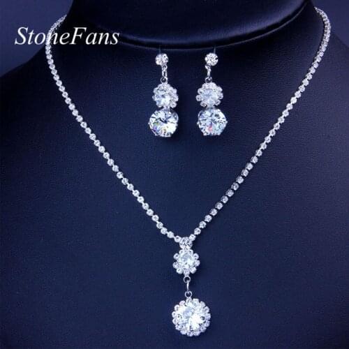 Stonefans Rhinestone Chain Zircon Pendant Necklace Earrings Jewelry Set for Women Christmas Snowflake Necklace With Crystals