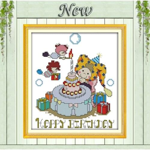 Happy birthday fairy baby cartoon paintings Embroidery Sets Cross Stitch DMC 14CT 11CT Counted printed on canvas Needlework kits