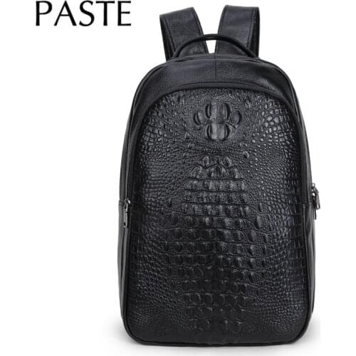 Chic Mens Cow Leather Backpack Embossing Crocodile Pattern Luxury Exquisite Laptop School Bag Genuine Leather Male Bagpack