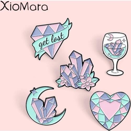 Cheers! Diamond Girl Enamel Pins Get Loot Ore Heart Moon Goblet Brooch Crystal Lapel Pin Badge Jewelry Gifts For Women And Girls