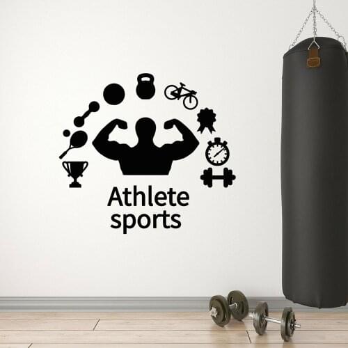 Healthy Lifestyle Vinyl Wall Decal Gym Athlete Sports Muscle Dumbbell Bike Art Door Window Stickers Living Room Home Decor E140