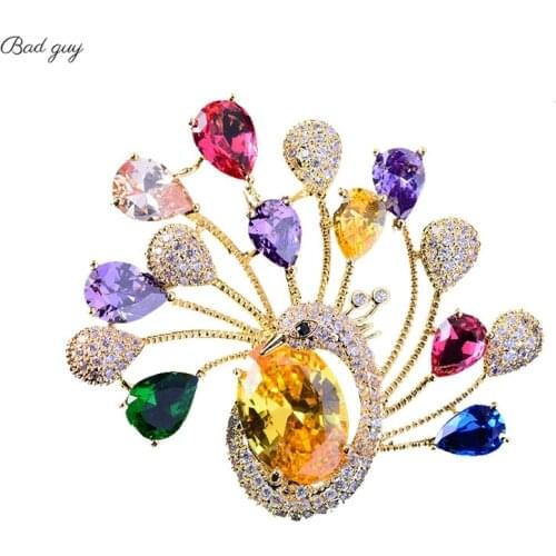 Colorful Peacock Brooch for Women Zicon Pin Brooches Luxury Jewelry 2021 Clothes Scarf Buckle Garment Accessories Jewelryes Gift