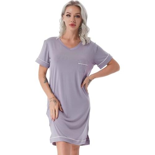 Female Pajamas Night Dress Nighties V-neck Nightgown Plus Size Sleepwear Nightgown Nightwear Sleepshirts for Women Summer 2021