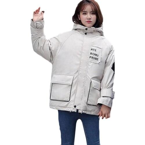 Women Fashion Warm Cotton clothing Winter New Casual Short Tooling Jacket Yellow Womens Korean loose thicken Hooded Parkas F898