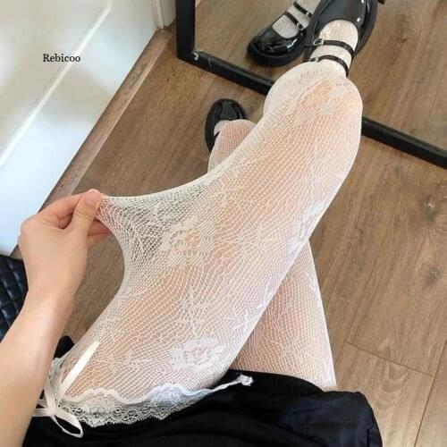 Women Sexy Fishnet Tights Retro Floral Pattern Stockings Mesh Transparent Pantyhose Ladies Nylon Hosiery Cosplay Lingerie